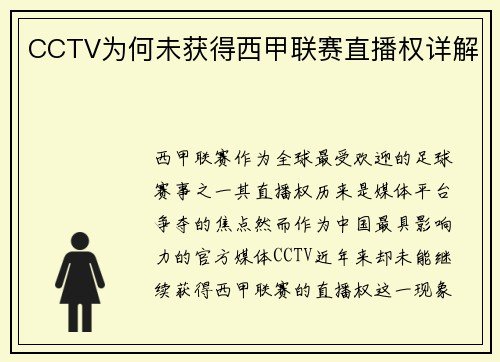 CCTV为何未获得西甲联赛直播权详解